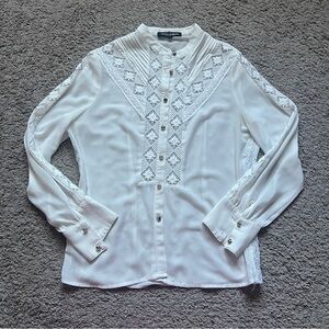 Dolce and Gabbana white lace button down collarless blouse size large